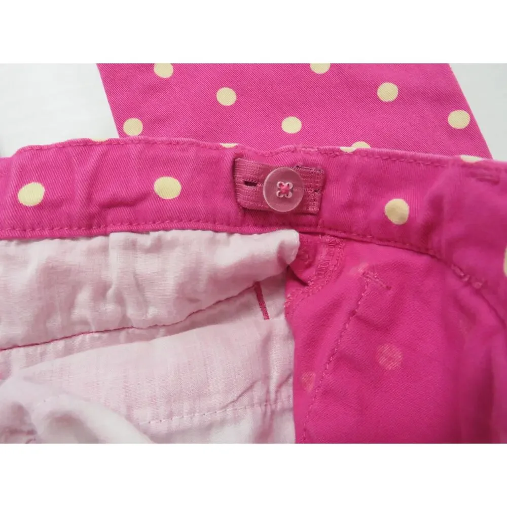 Gymboree Girls 7 Cotton Pink Polka Dot Pants Adjustable Waist Flower Buttons